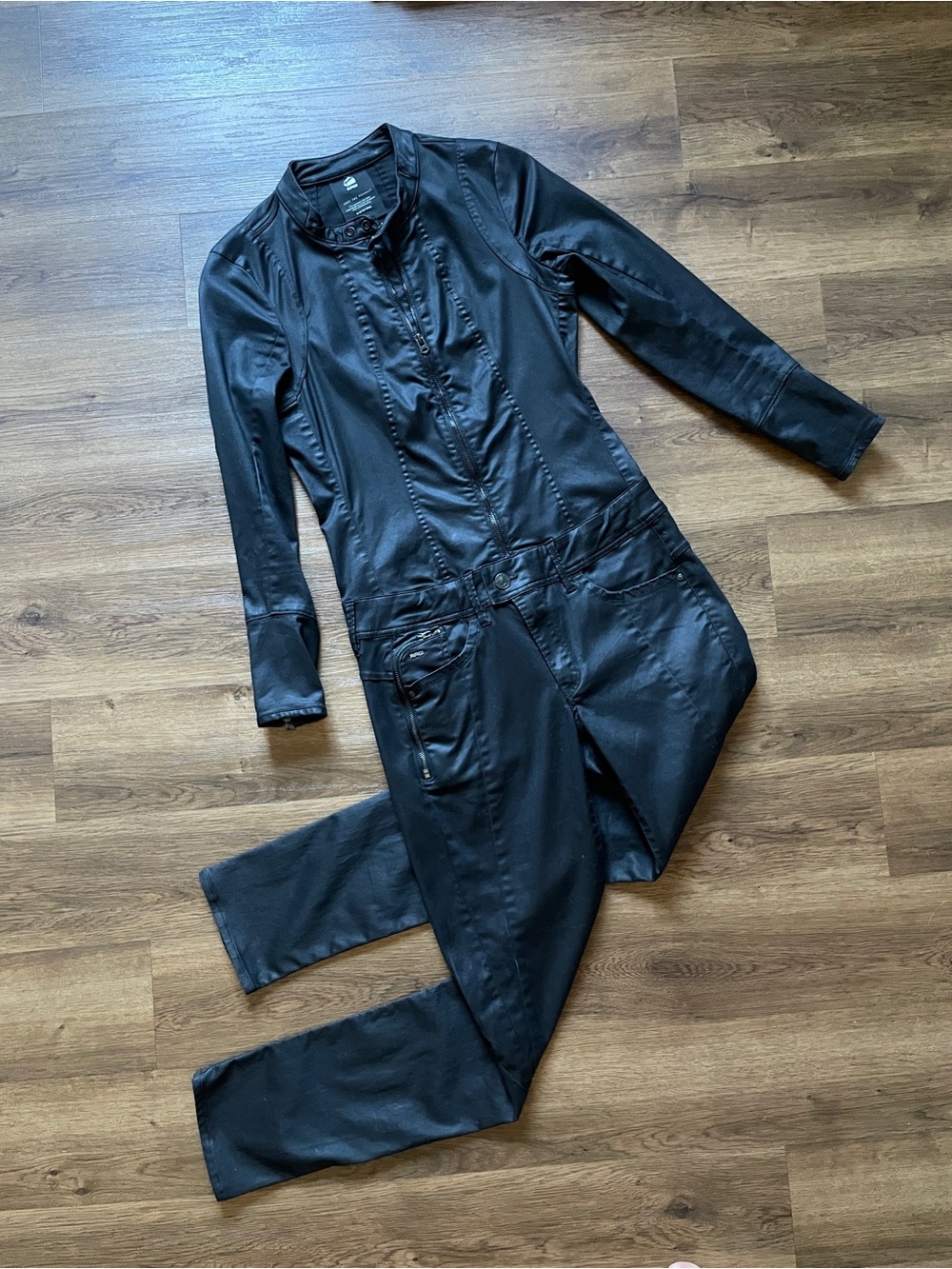 G-Star RAW Ladies Rinsed Black LYNN JET SUIT Biker Style Jumpsuit